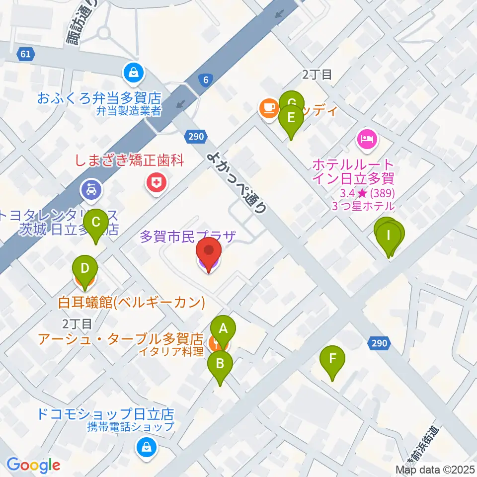 多賀市民会館周辺のファミレス・ファーストフード一覧地図