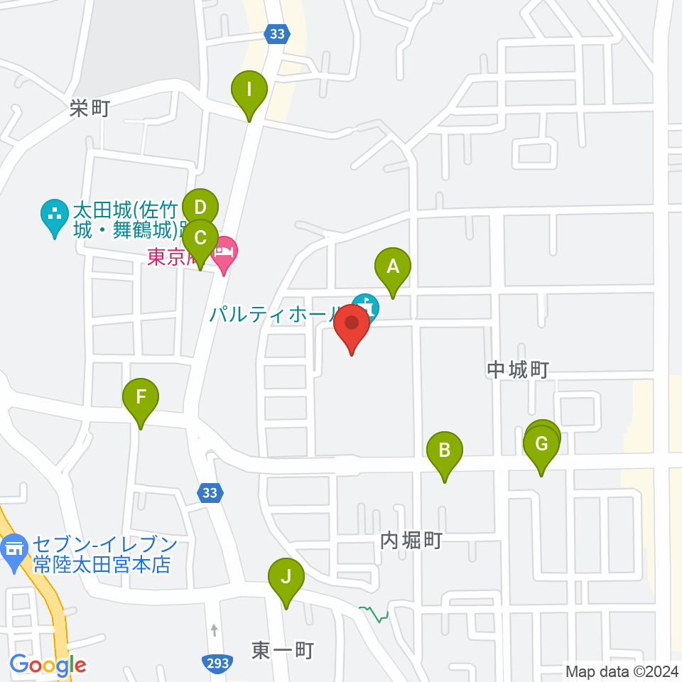 常陸太田市民交流センター パルティホール周辺のファミレス・ファーストフード一覧地図