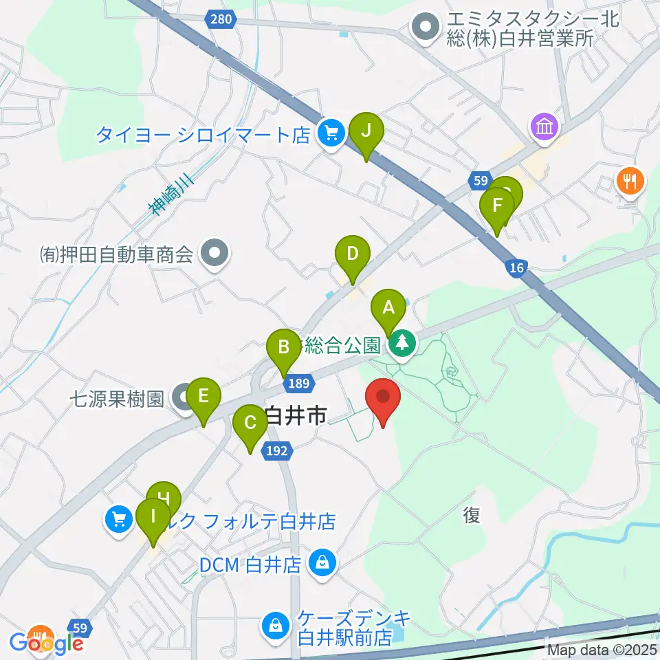 白井市文化会館周辺のファミレス・ファーストフード一覧地図