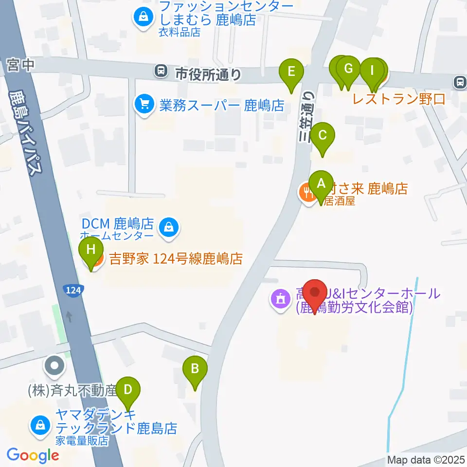 高正U&Iセンターホール周辺のファミレス・ファーストフード一覧地図