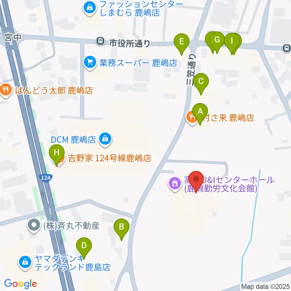高正U&Iセンターホール周辺のファミレス・ファーストフード一覧地図