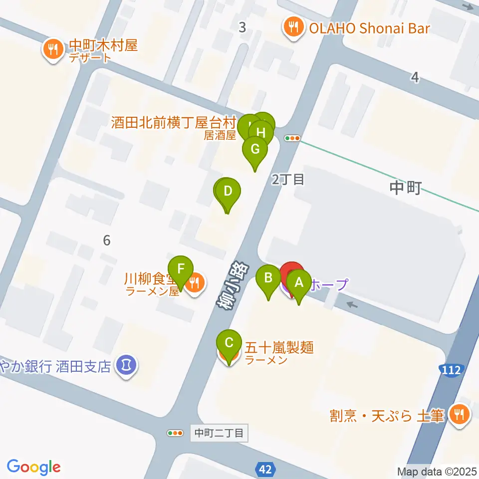 酒田hope周辺のファミレス・ファーストフード一覧地図