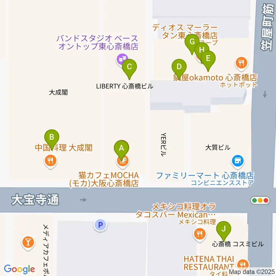 心斎橋FootRock&BEERS周辺のファミレス・ファーストフード一覧地図