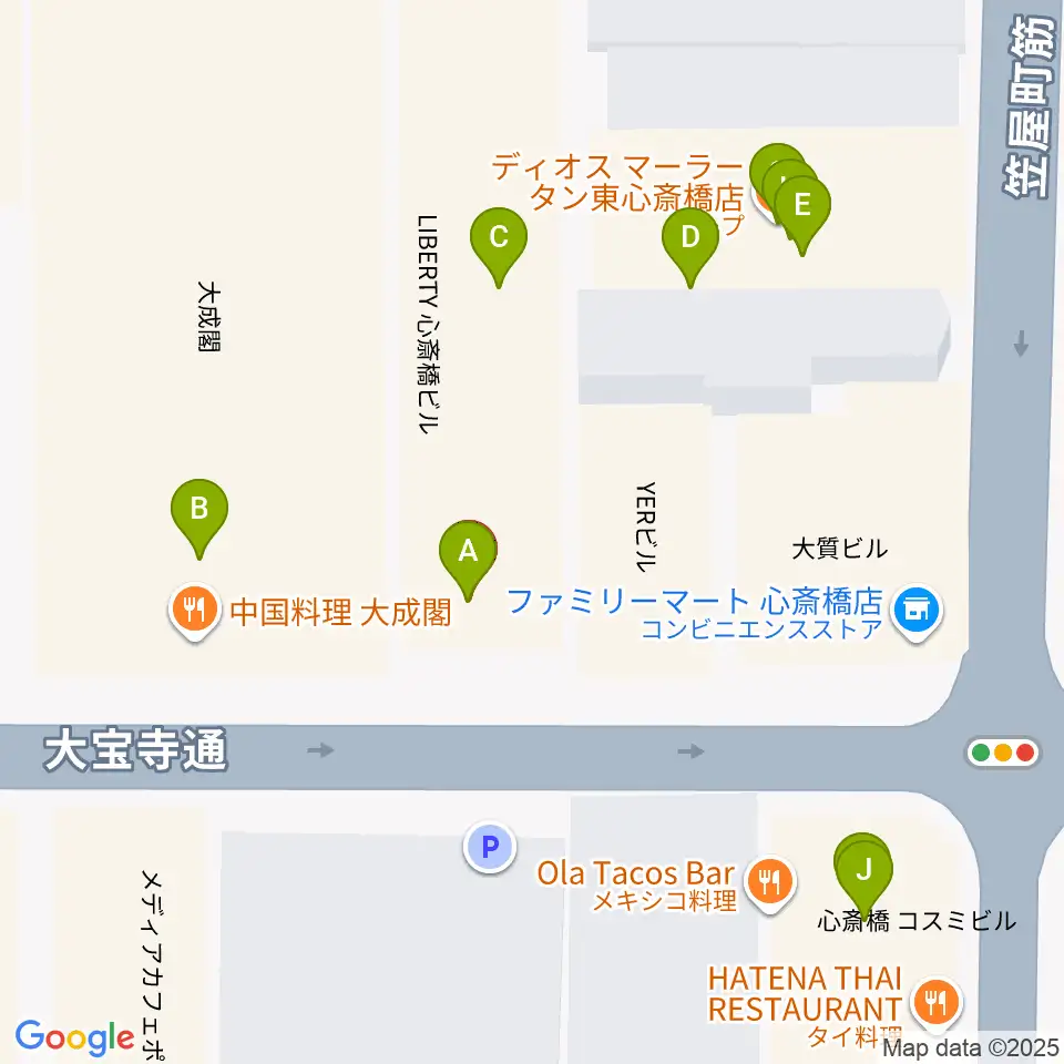 心斎橋FootRock&BEERS周辺のファミレス・ファーストフード一覧地図