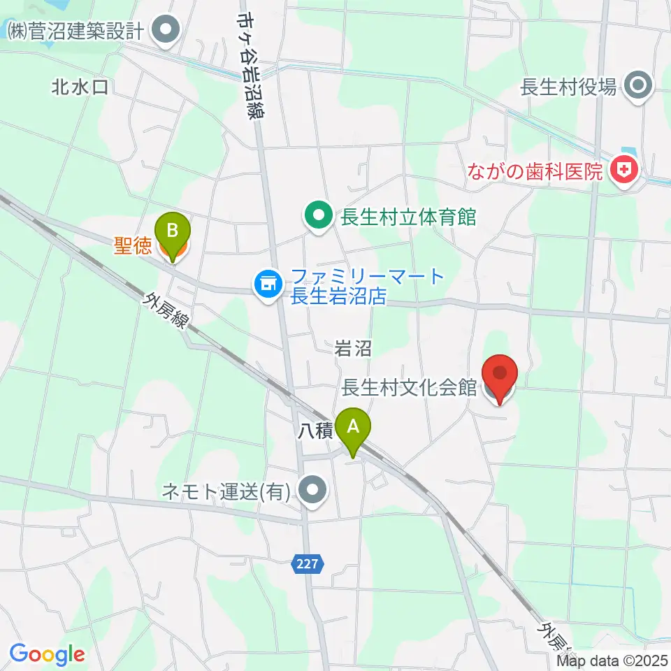 長生村文化会館周辺のファミレス・ファーストフード一覧地図