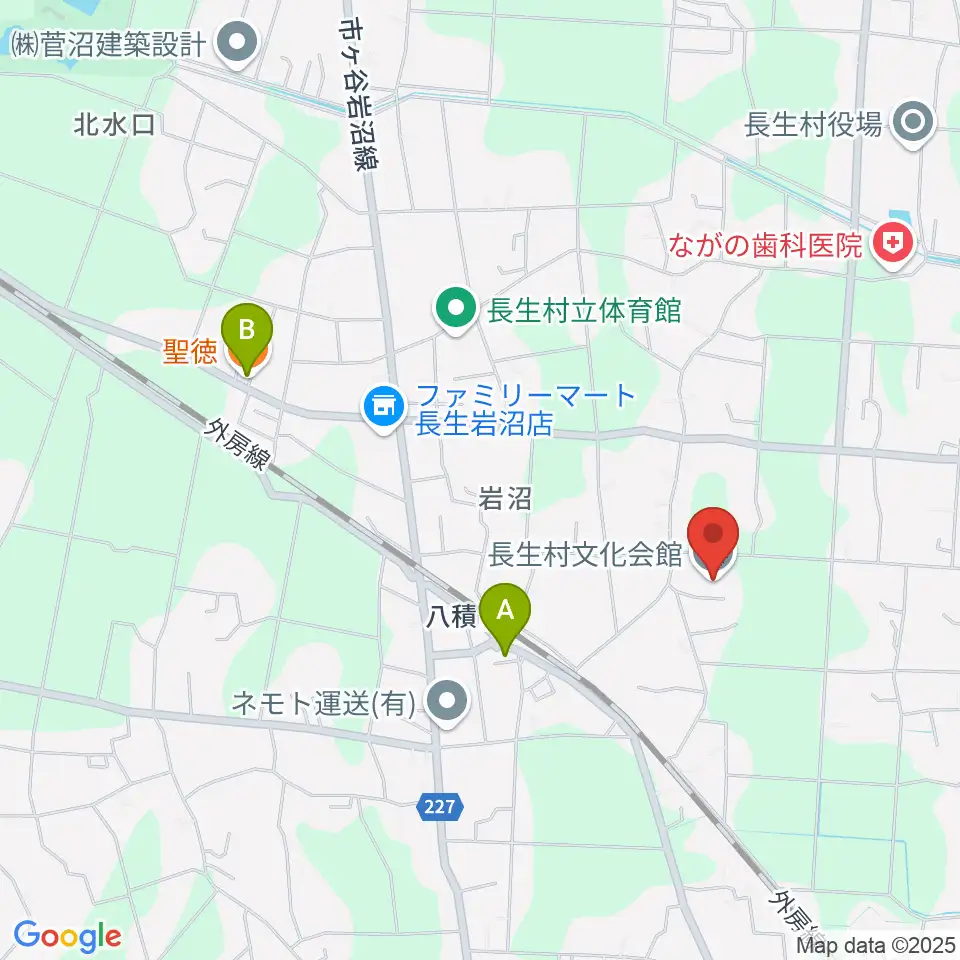 長生村文化会館周辺のファミレス・ファーストフード一覧地図