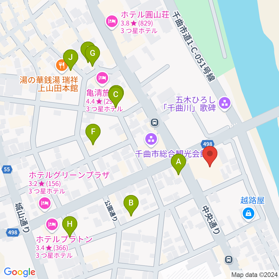 上山田文化会館周辺のファミレス・ファーストフード一覧地図