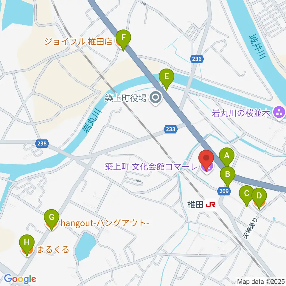 築上町文化会館コマーレ周辺のファミレス・ファーストフード一覧地図