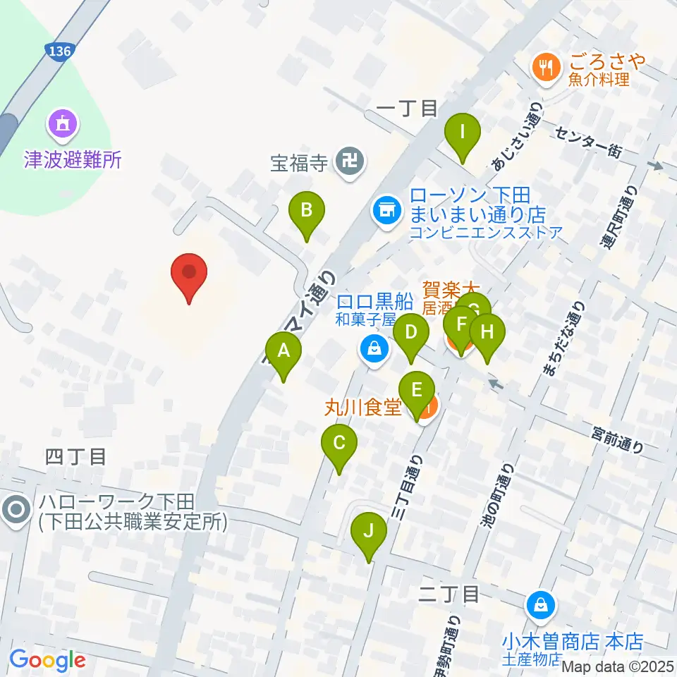 下田市民文化会館周辺のファミレス・ファーストフード一覧地図