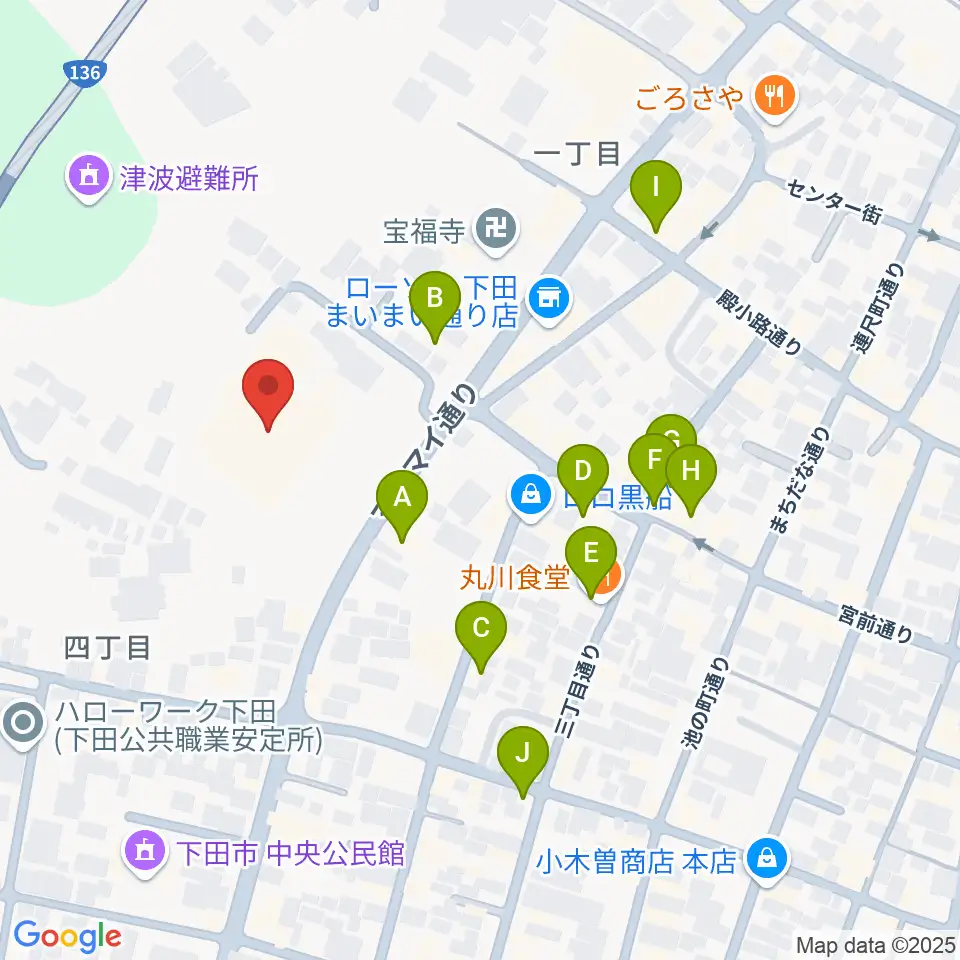 下田市民文化会館周辺のファミレス・ファーストフード一覧地図