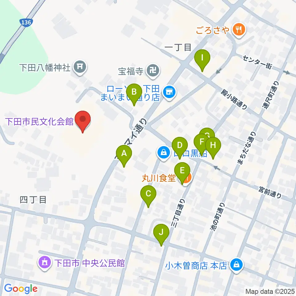 下田市民文化会館周辺のファミレス・ファーストフード一覧地図