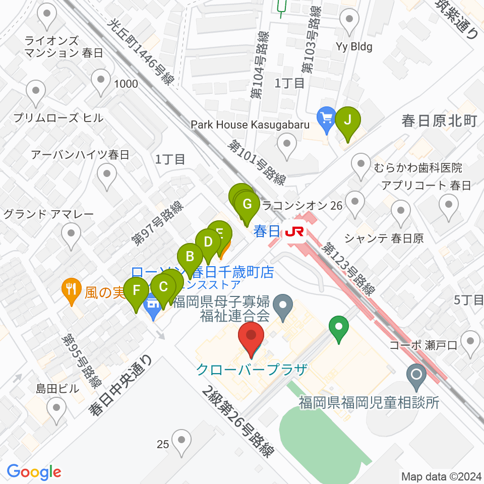 クローバープラザ周辺のファミレス・ファーストフード一覧地図