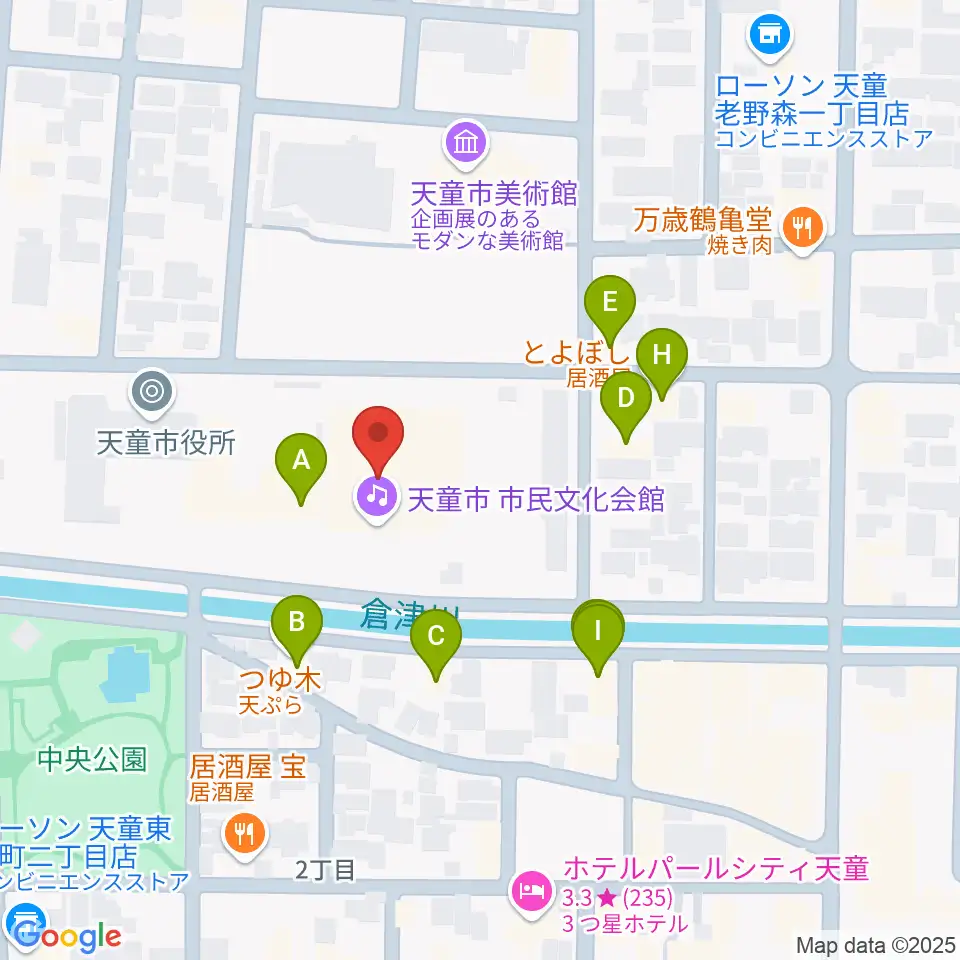 天童市市民文化会館周辺のファミレス・ファーストフード一覧地図