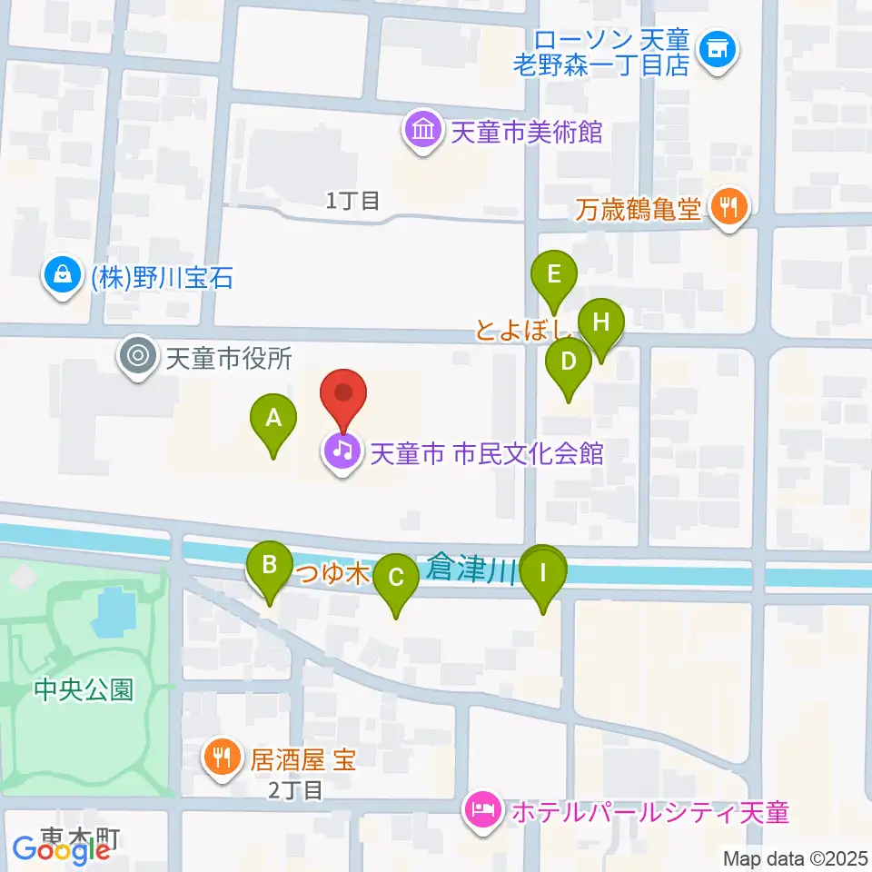 天童市市民文化会館周辺のファミレス・ファーストフード一覧地図
