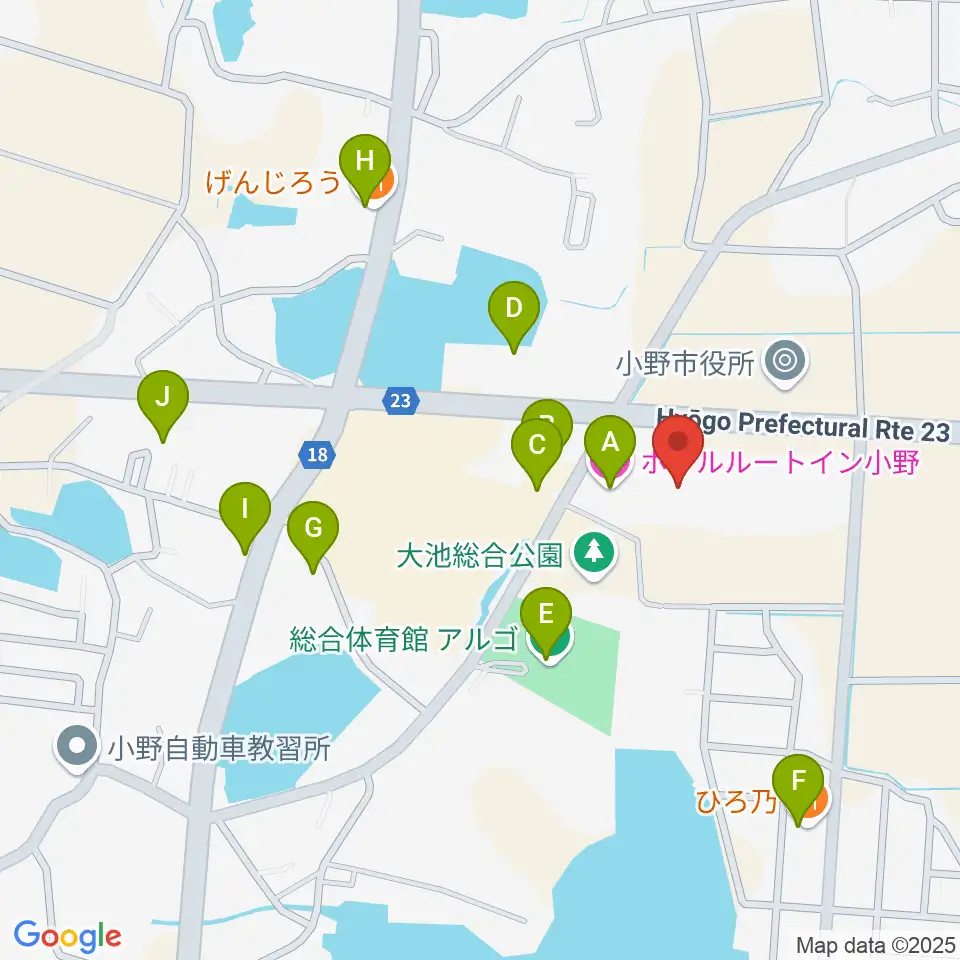 小野市うるおい交流館エクラ周辺のファミレス・ファーストフード一覧地図