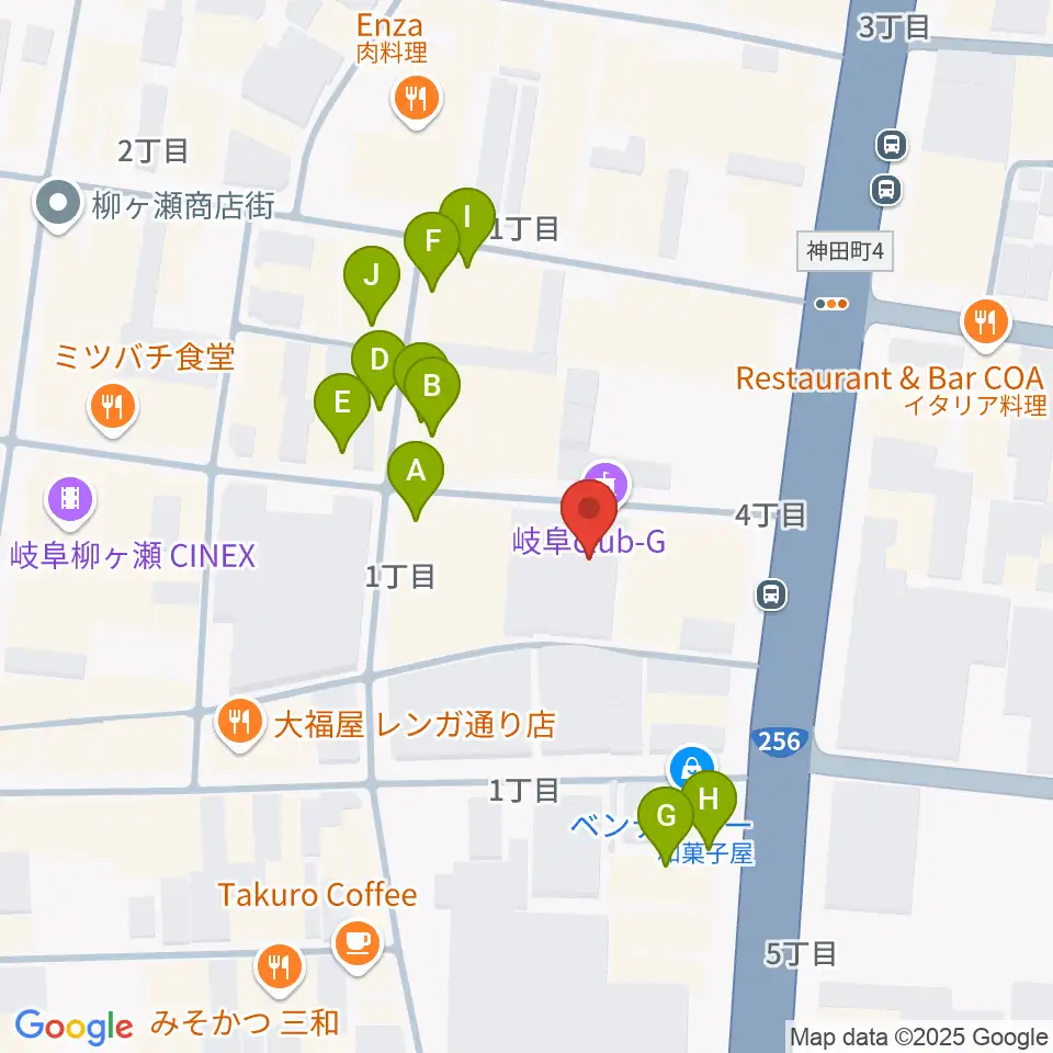 岐阜club-G周辺のファミレス・ファーストフード一覧地図