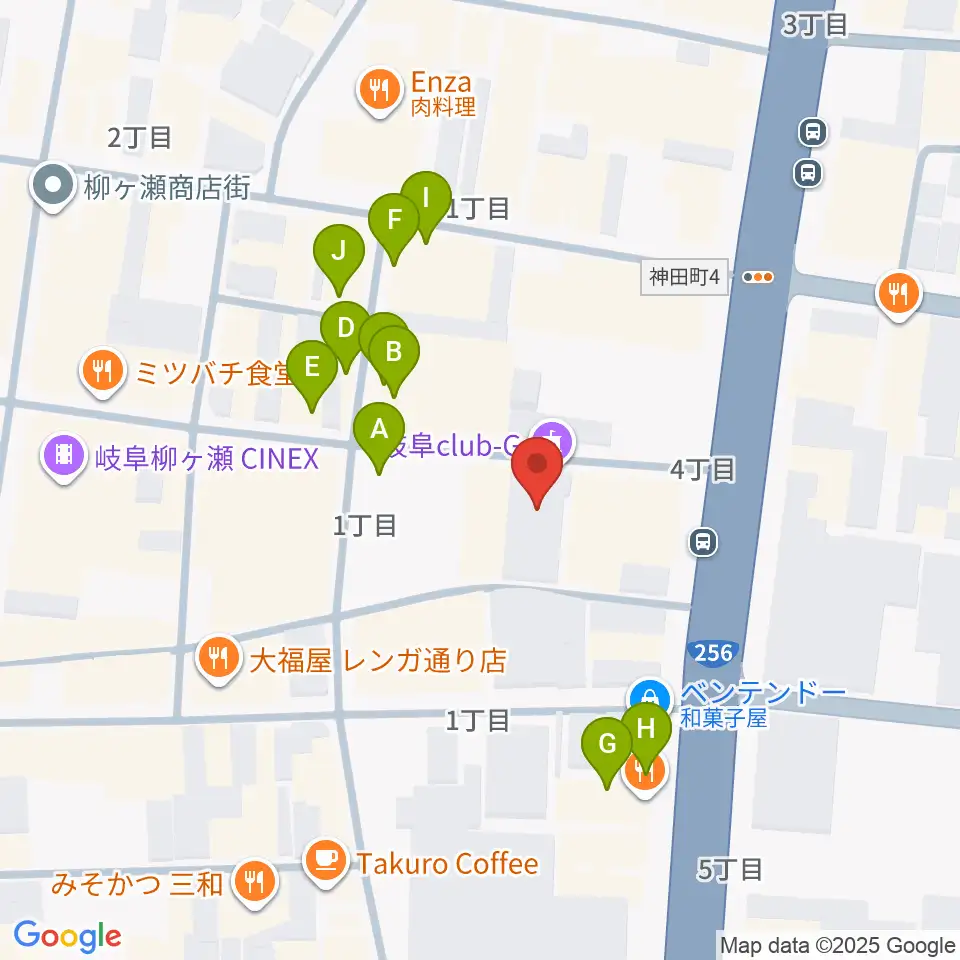 岐阜club-G周辺のファミレス・ファーストフード一覧地図
