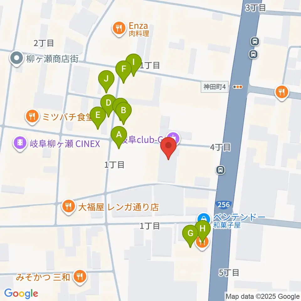 岐阜club-G周辺のファミレス・ファーストフード一覧地図