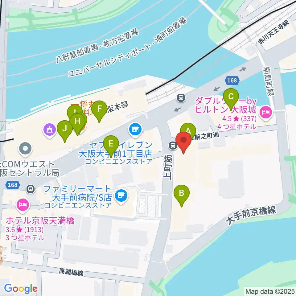 大阪ドーンセンター周辺のファミレス・ファーストフード一覧地図