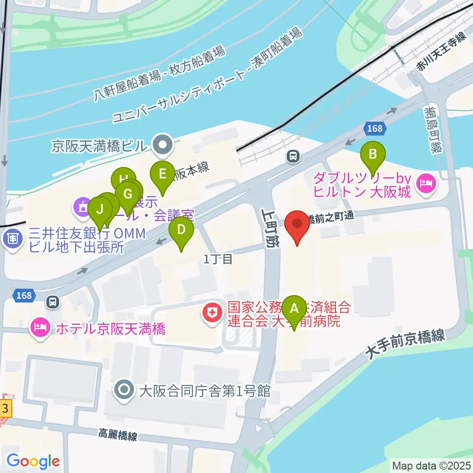 大阪ドーンセンター周辺のファミレス・ファーストフード一覧地図
