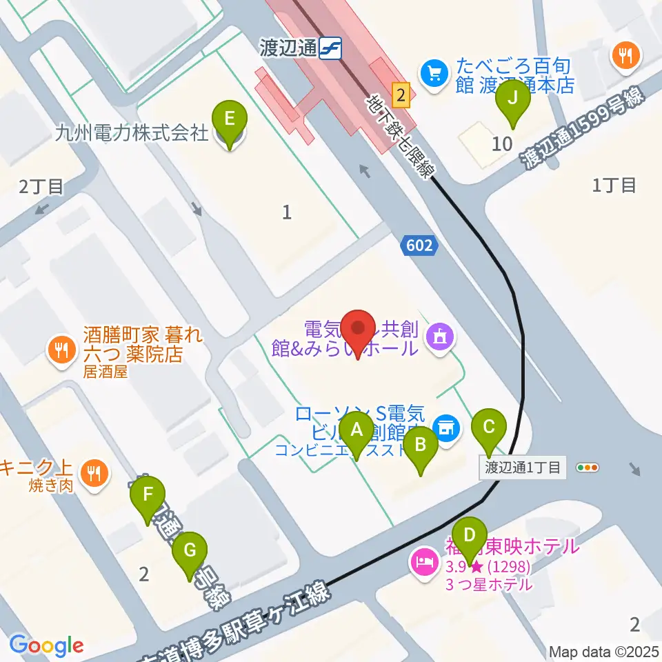 電気ビルみらいホール周辺のファミレス・ファーストフード一覧地図