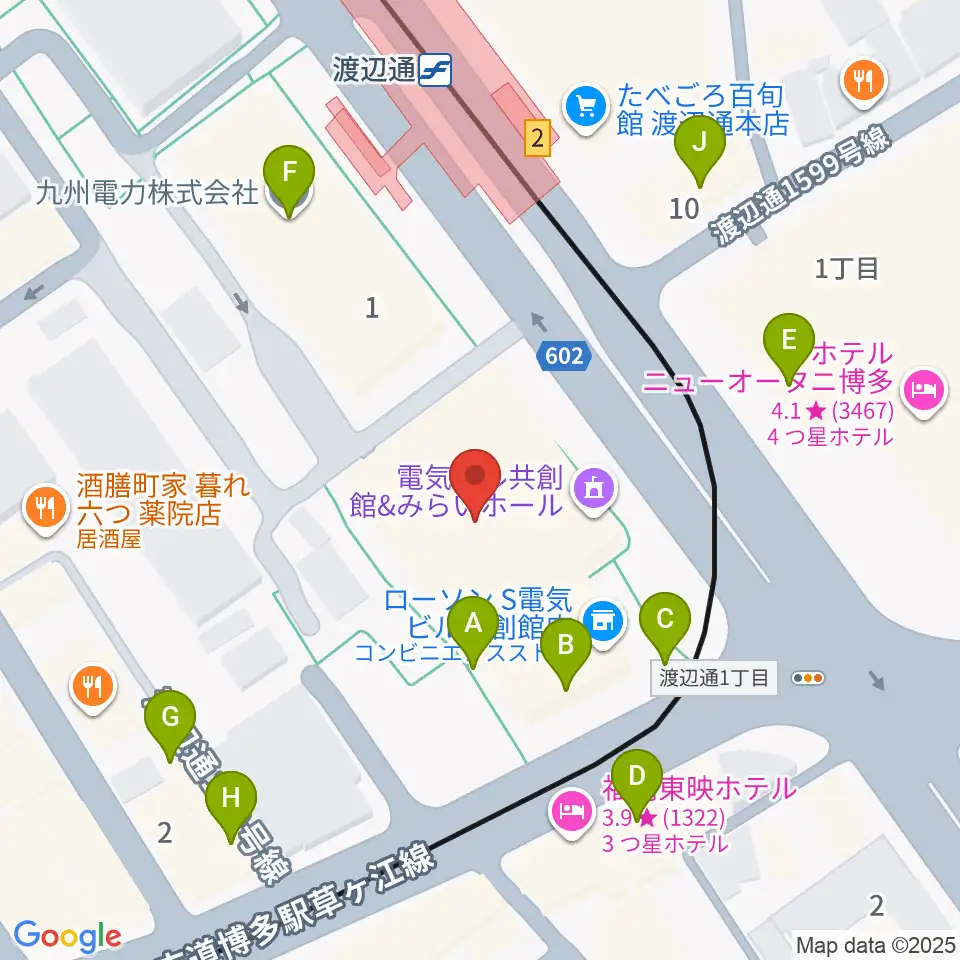電気ビルみらいホール周辺のファミレス・ファーストフード一覧地図
