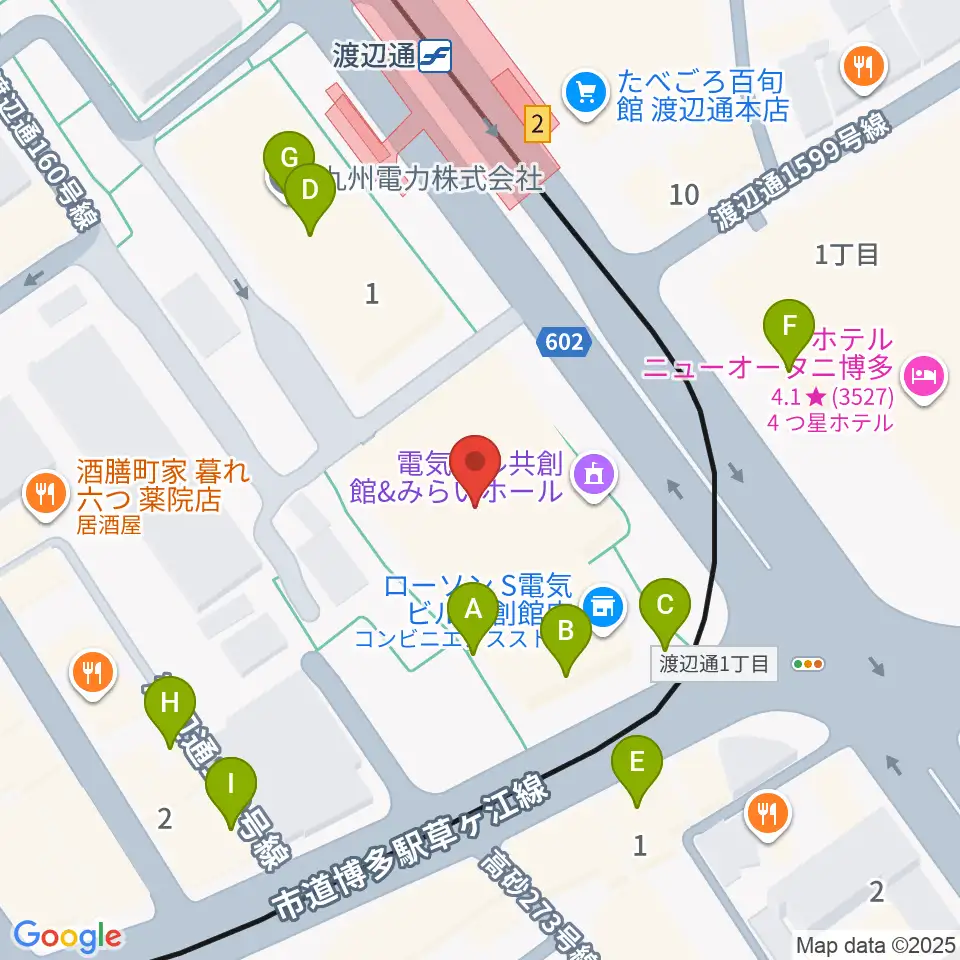 電気ビルみらいホール周辺のファミレス・ファーストフード一覧地図