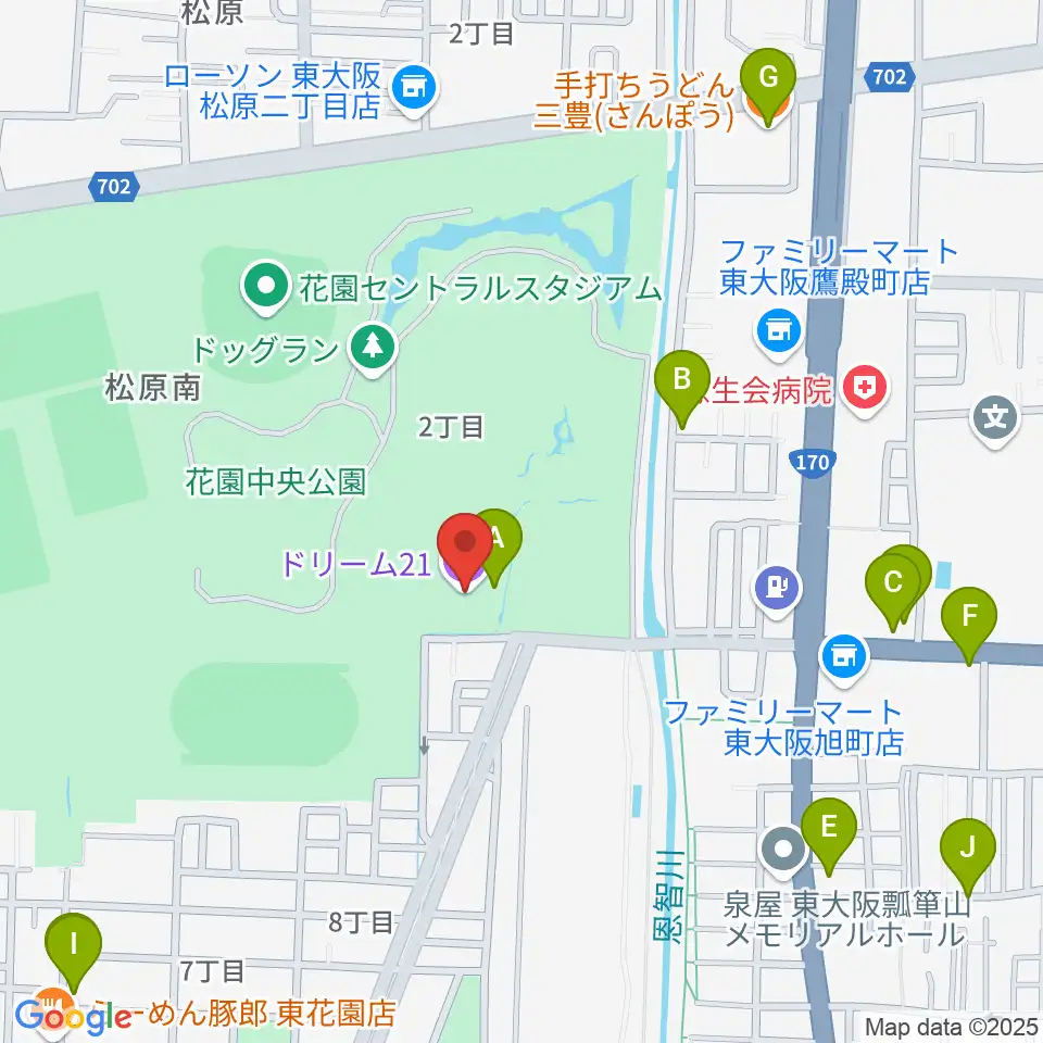 ドリーム21周辺のファミレス・ファーストフード一覧地図
