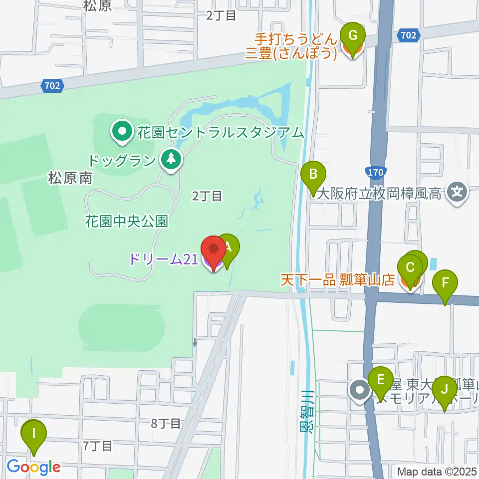 ドリーム21周辺のファミレス・ファーストフード一覧地図