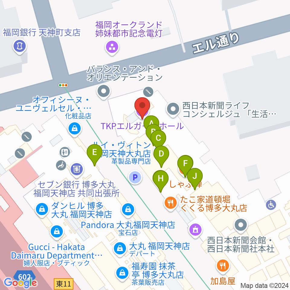 TKPエルガーラホール周辺のファミレス・ファーストフード一覧地図