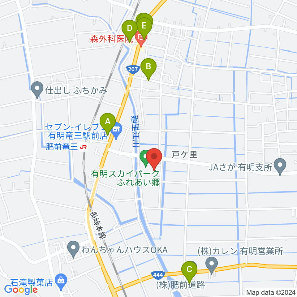 有明スカイパーク ふれあい郷周辺のファミレス・ファーストフード一覧地図