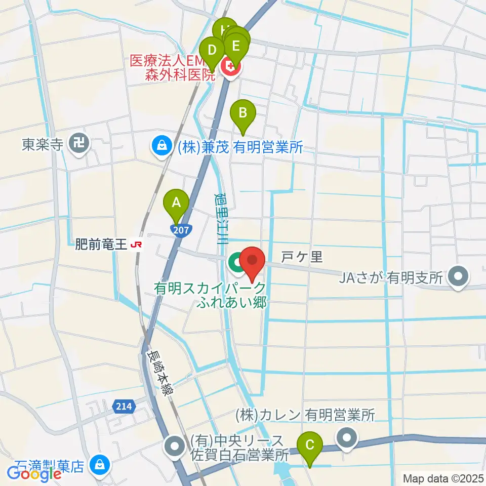 有明スカイパーク ふれあい郷周辺のファミレス・ファーストフード一覧地図