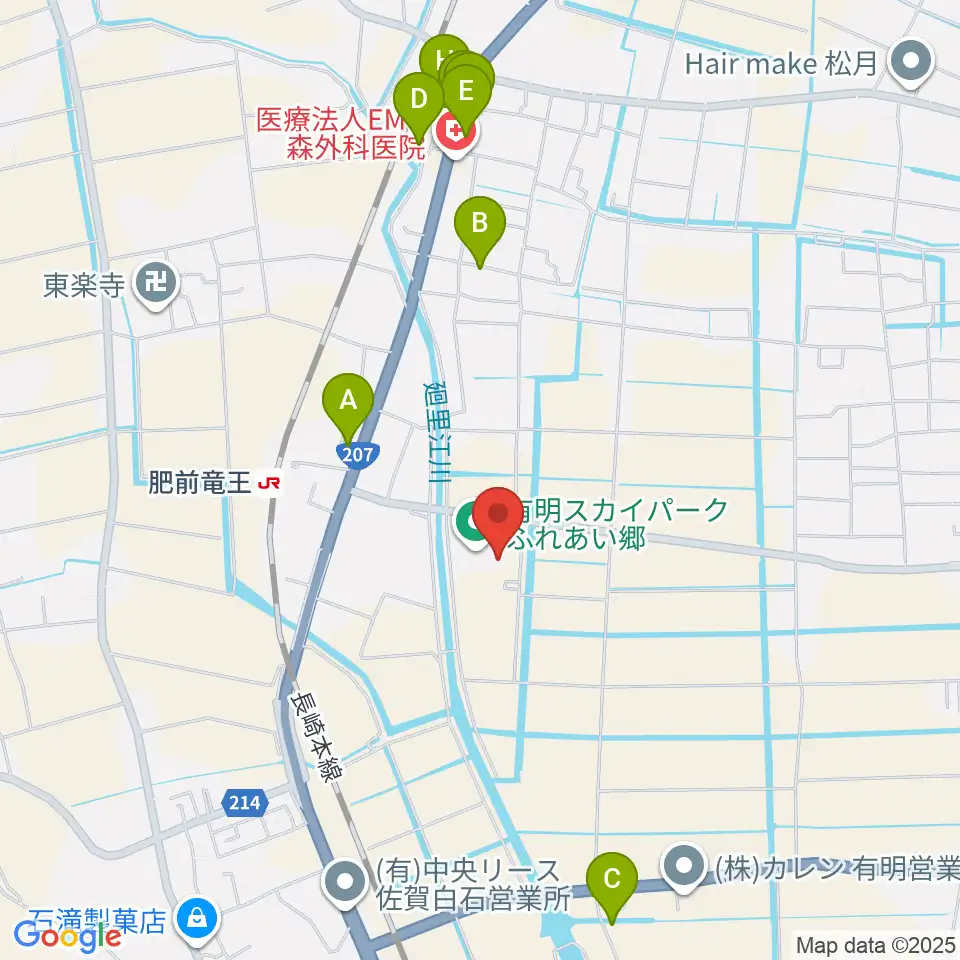 有明スカイパークふれあい郷周辺のファミレス・ファーストフード一覧地図