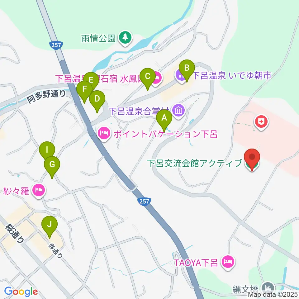 下呂交流会館アクティブ周辺のファミレス・ファーストフード一覧地図
