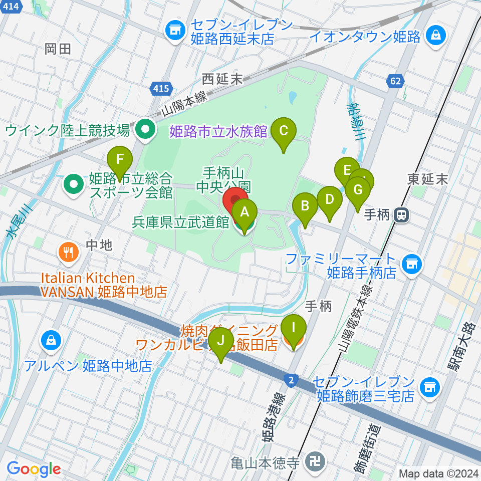 兵庫県立武道館周辺のファミレス・ファーストフード一覧地図