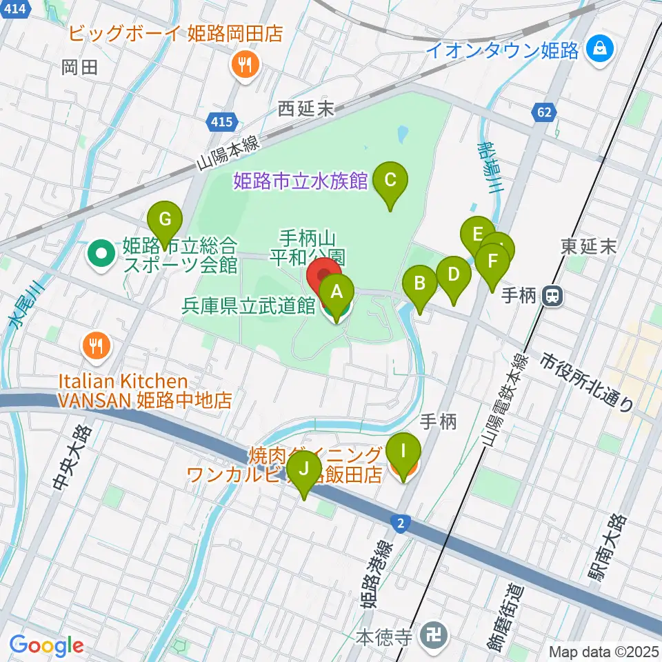 兵庫県立武道館周辺のファミレス・ファーストフード一覧地図