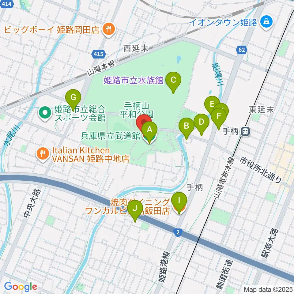 兵庫県立武道館周辺のファミレス・ファーストフード一覧地図