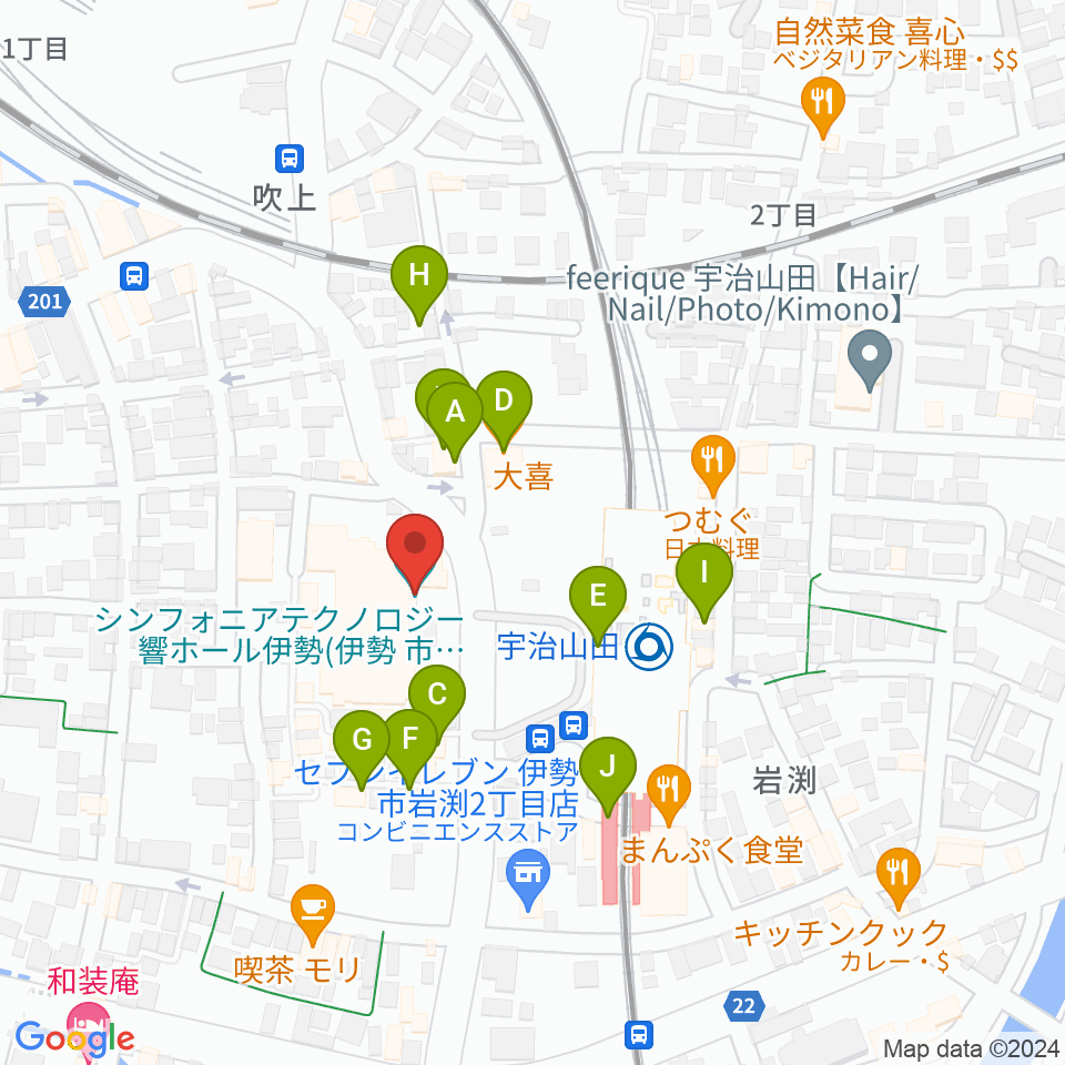 シンフォニアテクノロジー響ホール伊勢周辺のファミレス・ファーストフード一覧地図