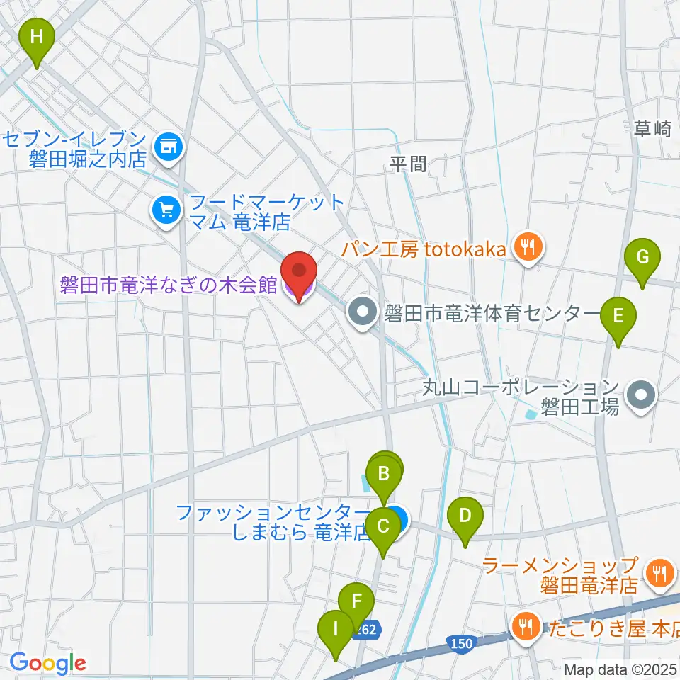 磐田市竜洋なぎの木会館周辺のファミレス・ファーストフード一覧地図