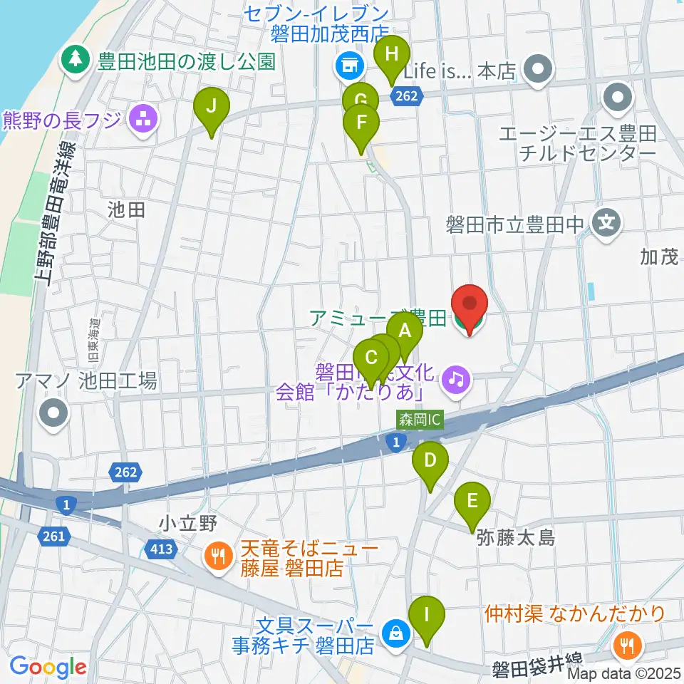 アミューズ豊田周辺のファミレス・ファーストフード一覧地図