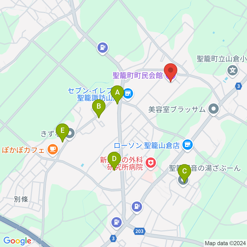 聖籠町文化会館周辺のファミレス・ファーストフード一覧地図