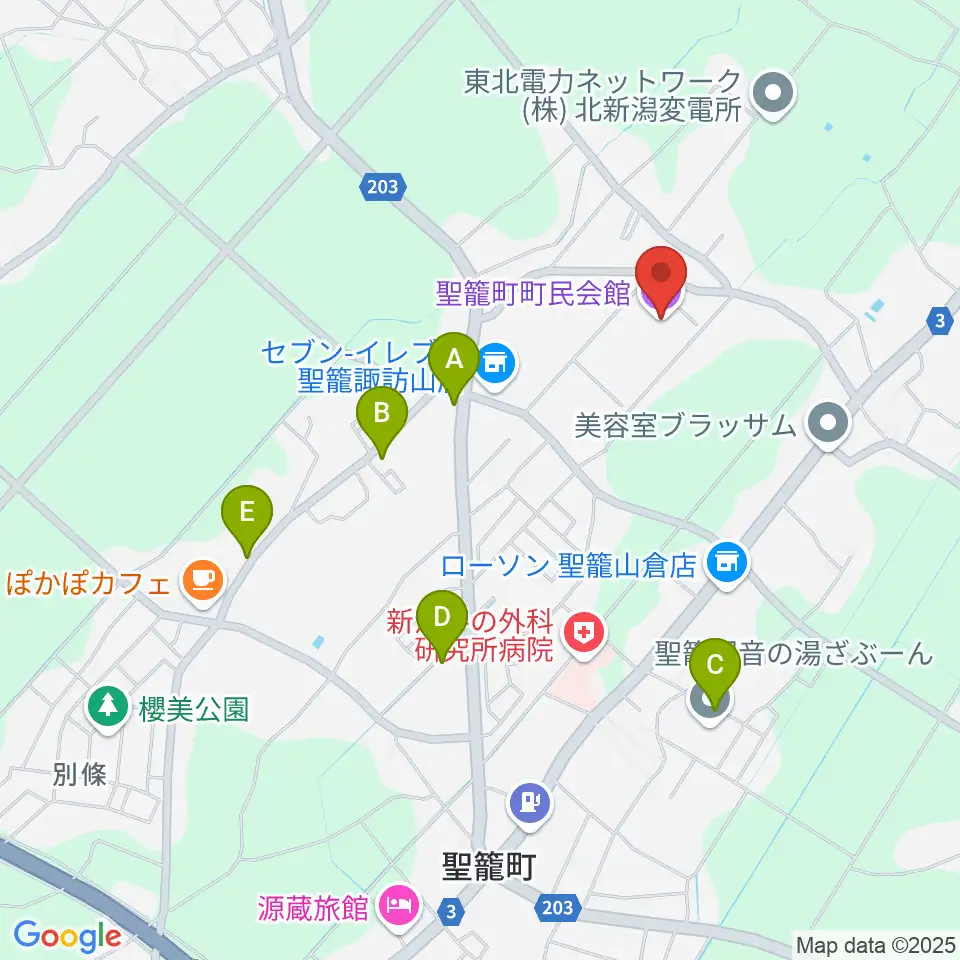 聖籠町文化会館周辺のファミレス・ファーストフード一覧地図