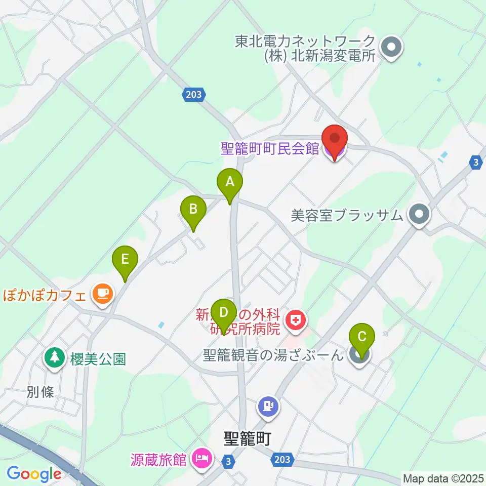 聖籠町文化会館周辺のファミレス・ファーストフード一覧地図