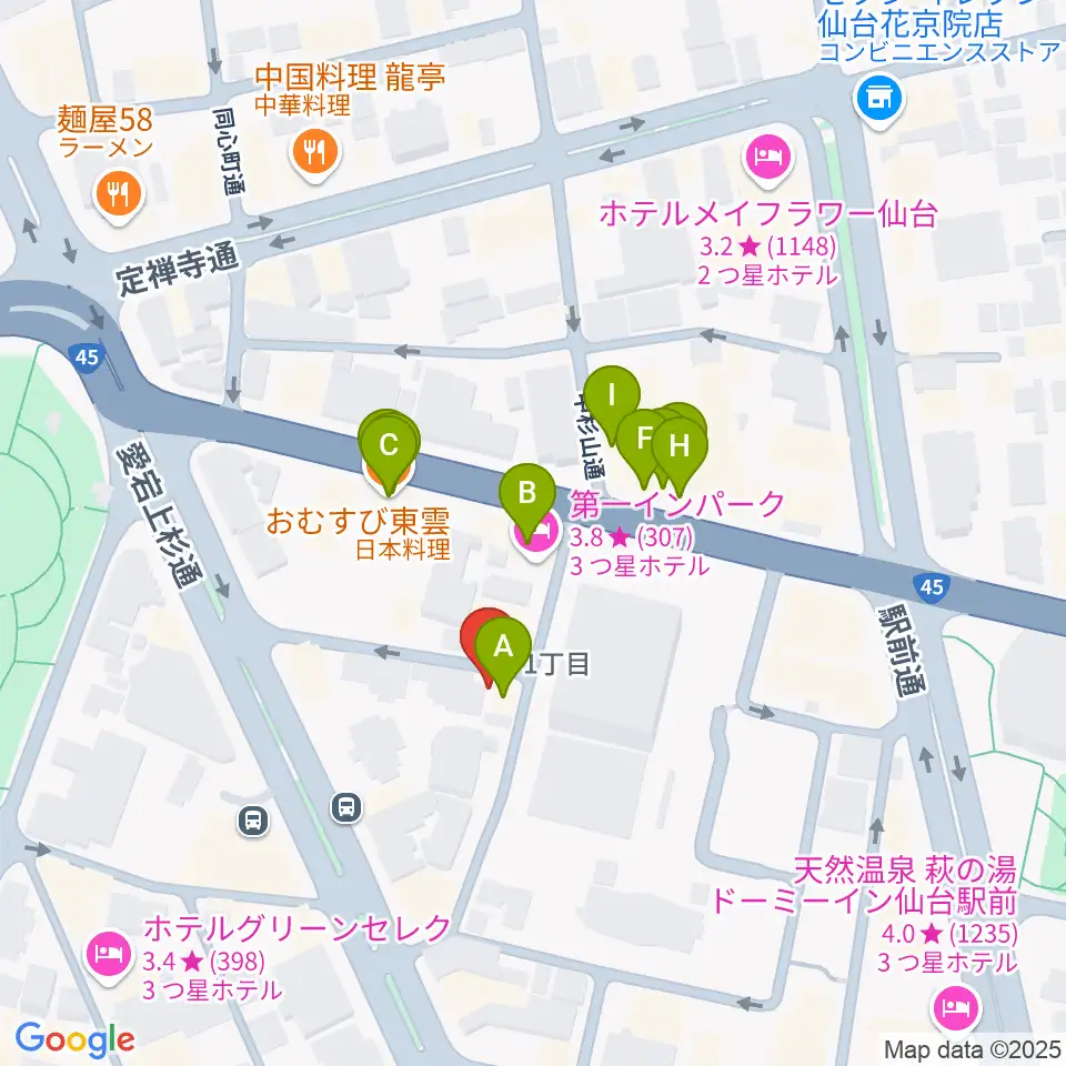 仙台スペースゼロ周辺のファミレス・ファーストフード一覧地図