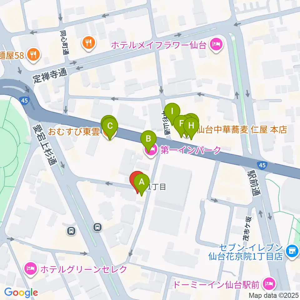 仙台スペースゼロ周辺のファミレス・ファーストフード一覧地図