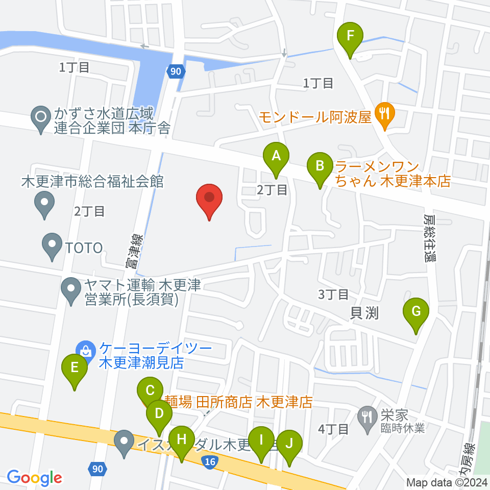 木更津市民会館周辺のファミレス・ファーストフード一覧地図