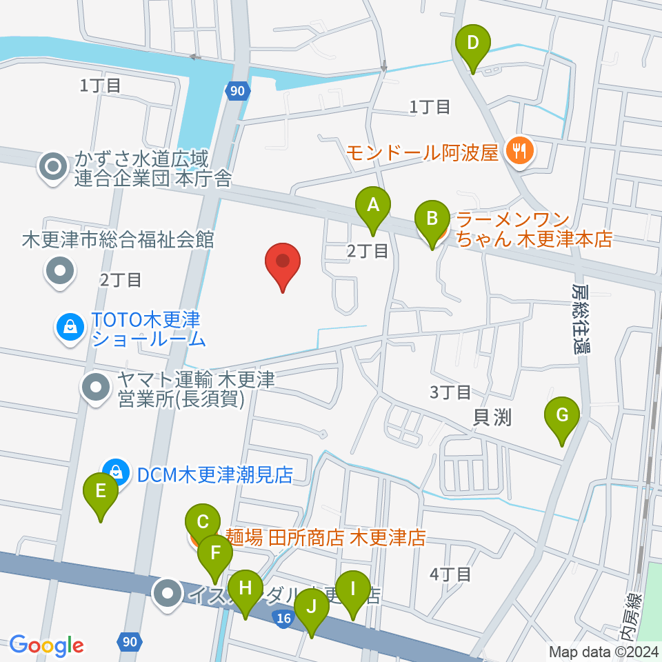 木更津市民会館周辺のファミレス・ファーストフード一覧地図