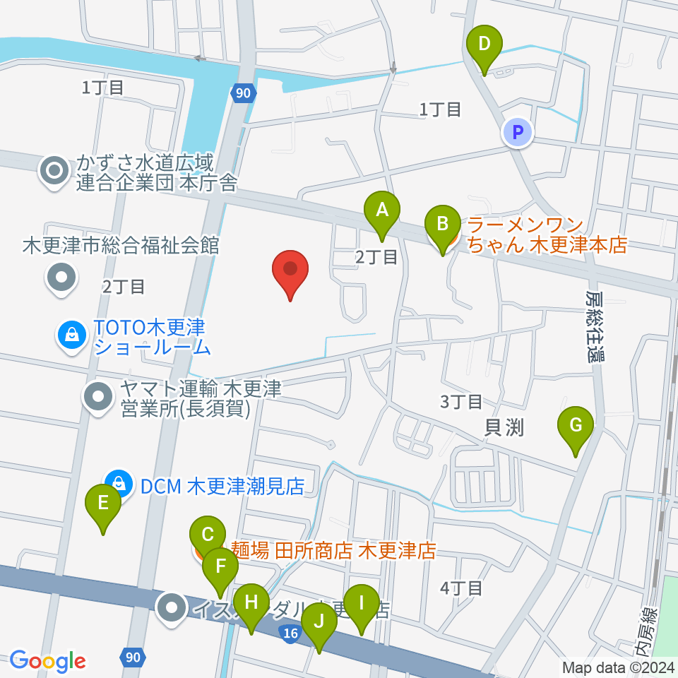 木更津市民会館周辺のファミレス・ファーストフード一覧地図