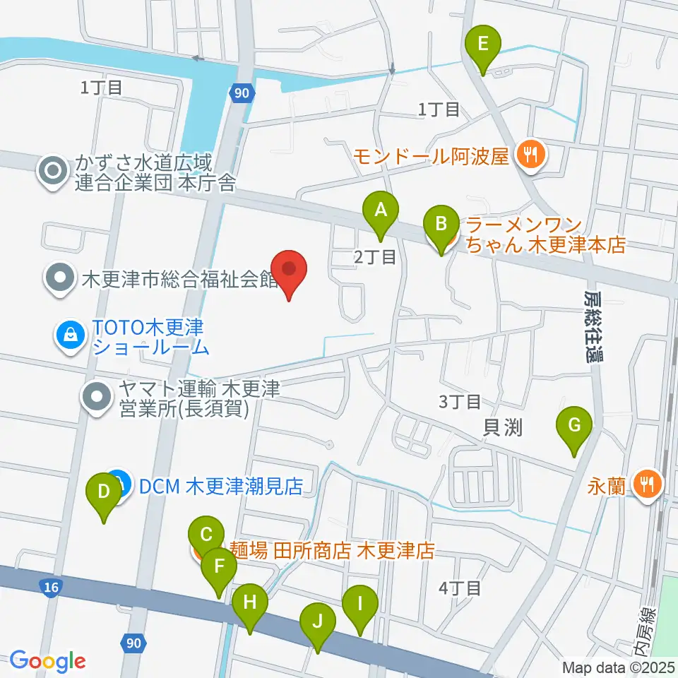 木更津市民会館周辺のファミレス・ファーストフード一覧地図
