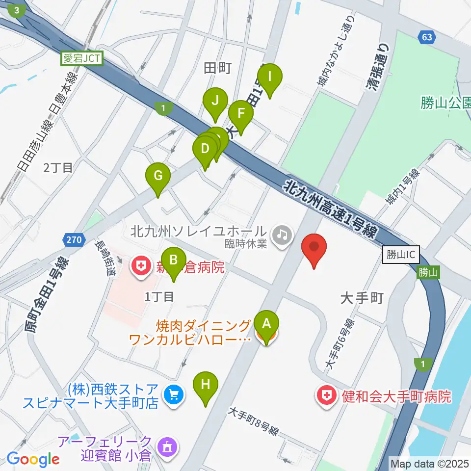 北九州市立男女共同参画センター・ムーブ周辺のファミレス・ファーストフード一覧地図